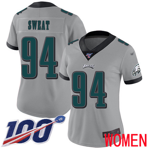 Women Philadelphia Eagles #94 Josh Sweat Limited Silver Inverted Legend NFL Jersey 100th Season Football